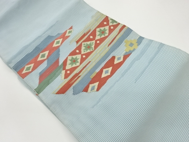 絽綴れ抽象幾何学模様織出し名古屋帯